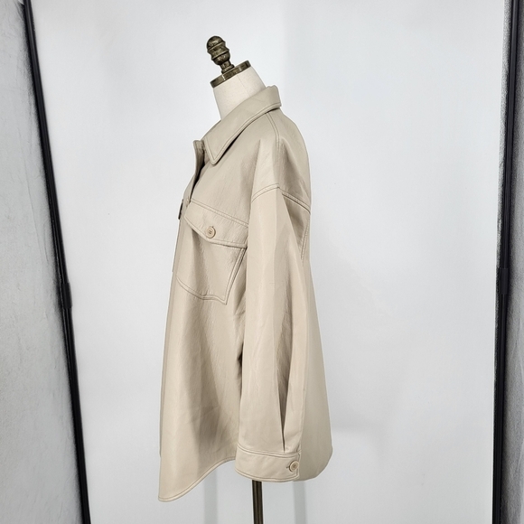 Wilfred Ganna Shirt Jacket Faux Leather Shacket Taupe Cream Button Up XL - Picture 6 of 11